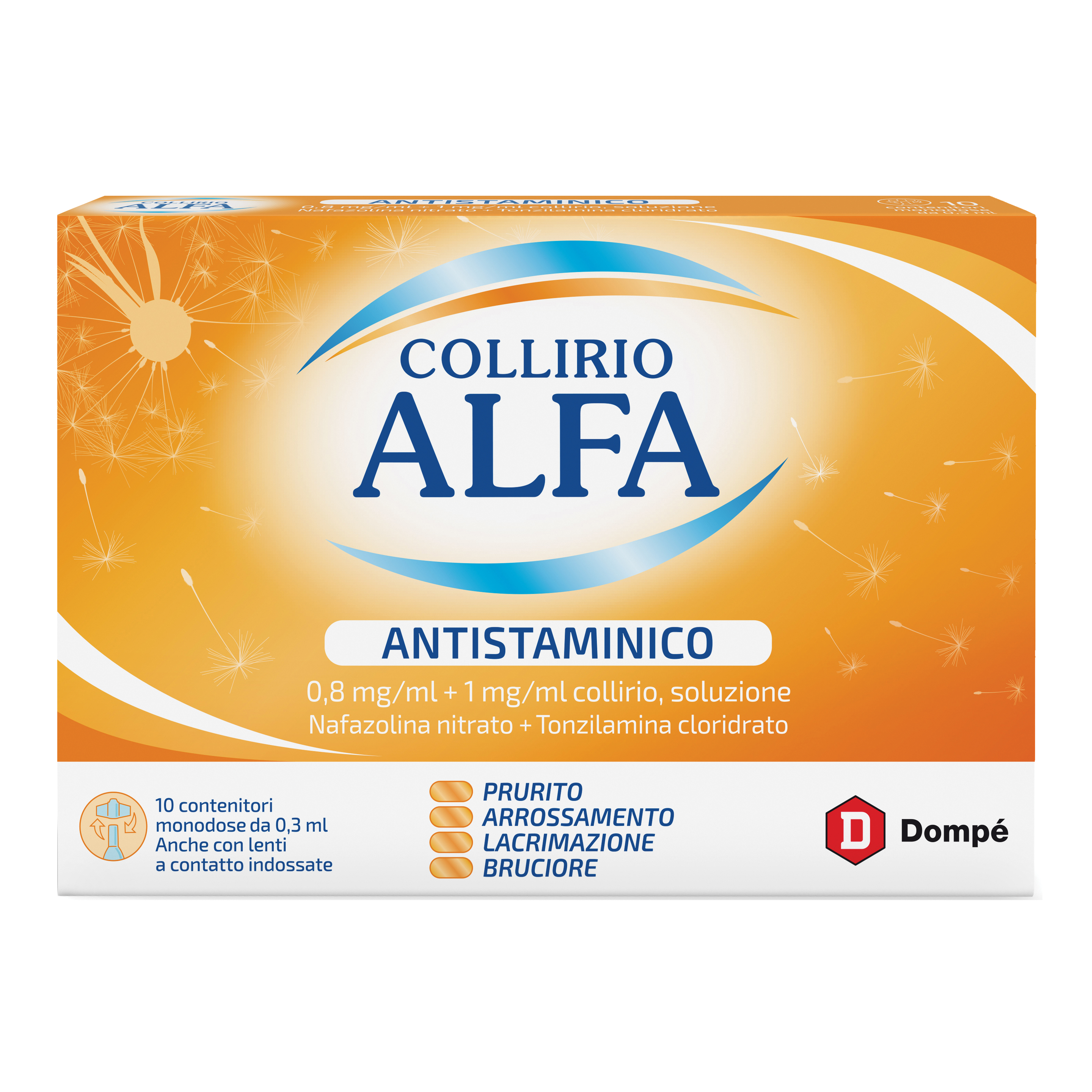 Collirio Alfa Antistaminico 0,8 mg/ ml + 1 mg/ml - 10 Flaconcini Monodose da 0,3 ml